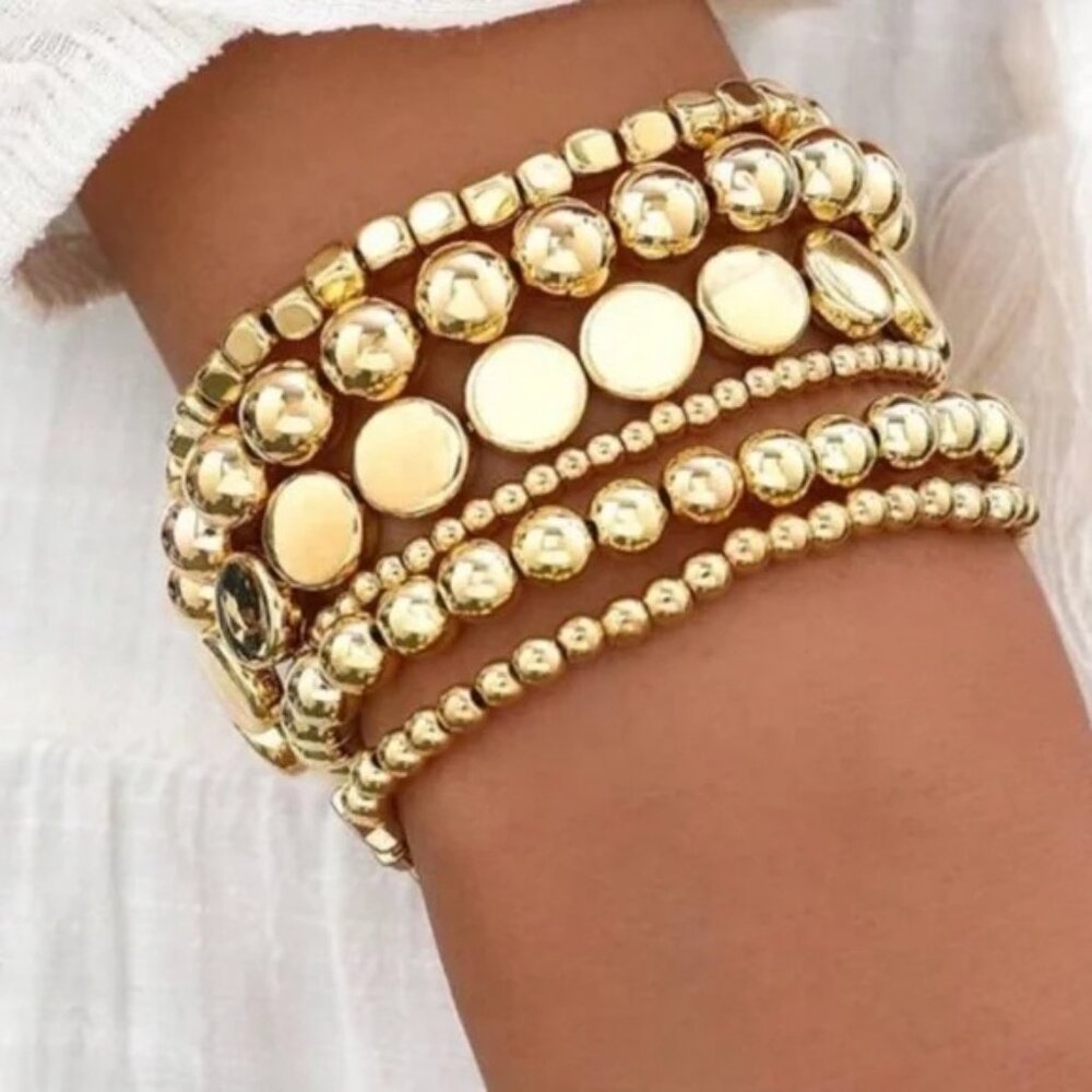 Nwot Gold Beaded Stack Bracelet Set - image 1